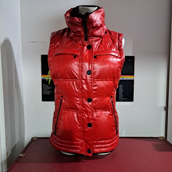 🌈ONLY RED MOTO PUFFER COAT/VEST -XS - Picture 6 of 12